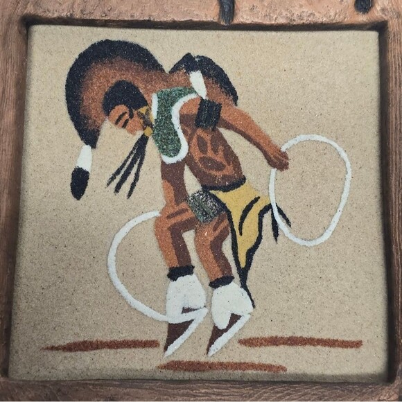 Vintage Native American Navajo Sand Painting HOOP DANCER Wall Plaque Folk Art - Picture 2 of 9